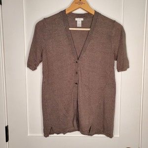 J. Jill Short Sleeve  3 Button Olive Grn Cardigan Size Petite Small Linen Blend